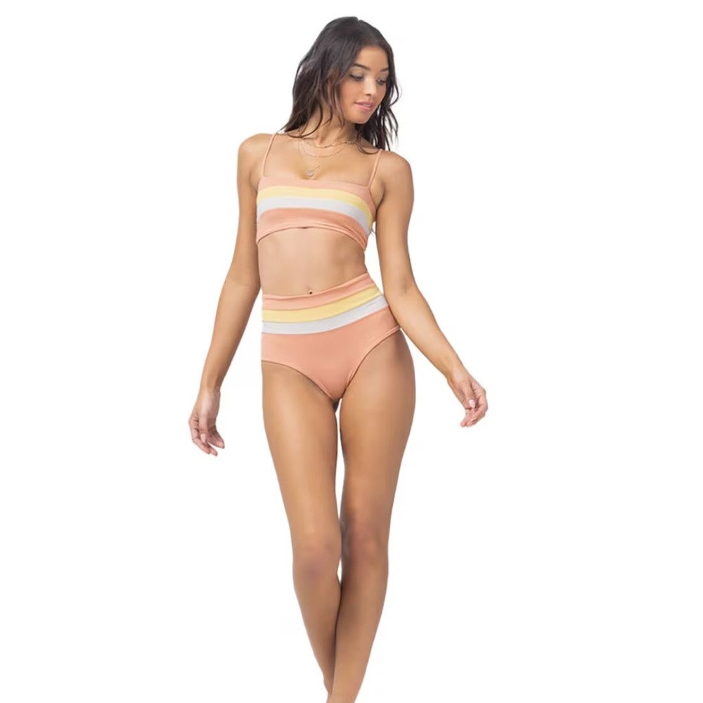 L*Space Rebel Stripe Bikini Top Tangy Lemon Drop Cream XL